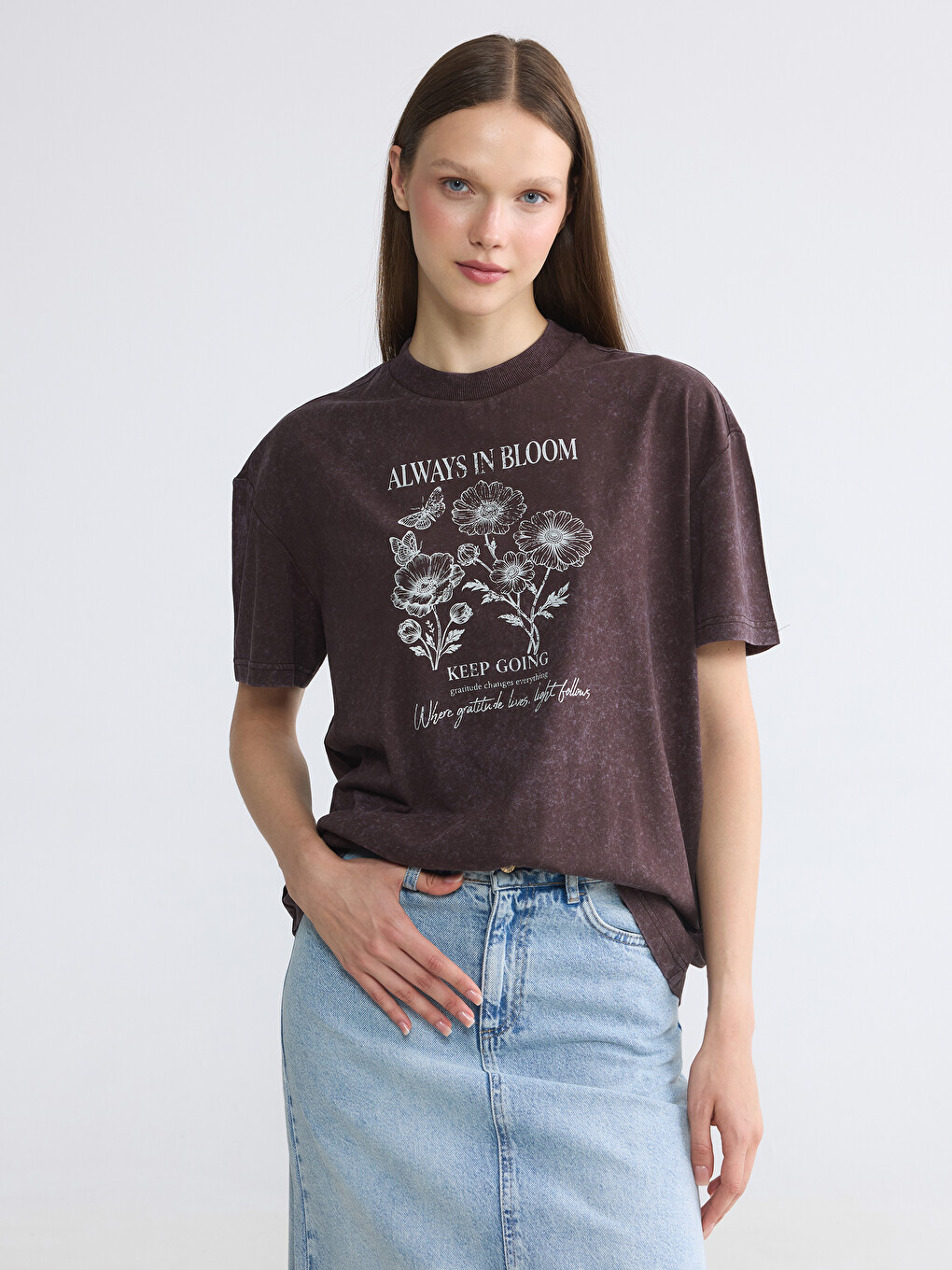 Tricou imprimat cu guler rotund pentru femei
