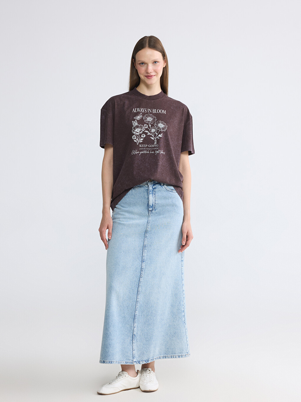 Tricou imprimat cu guler rotund pentru femei-1