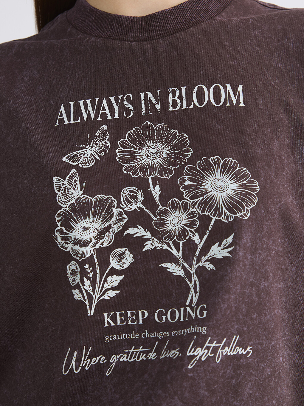 Tricou imprimat cu guler rotund pentru femei-2