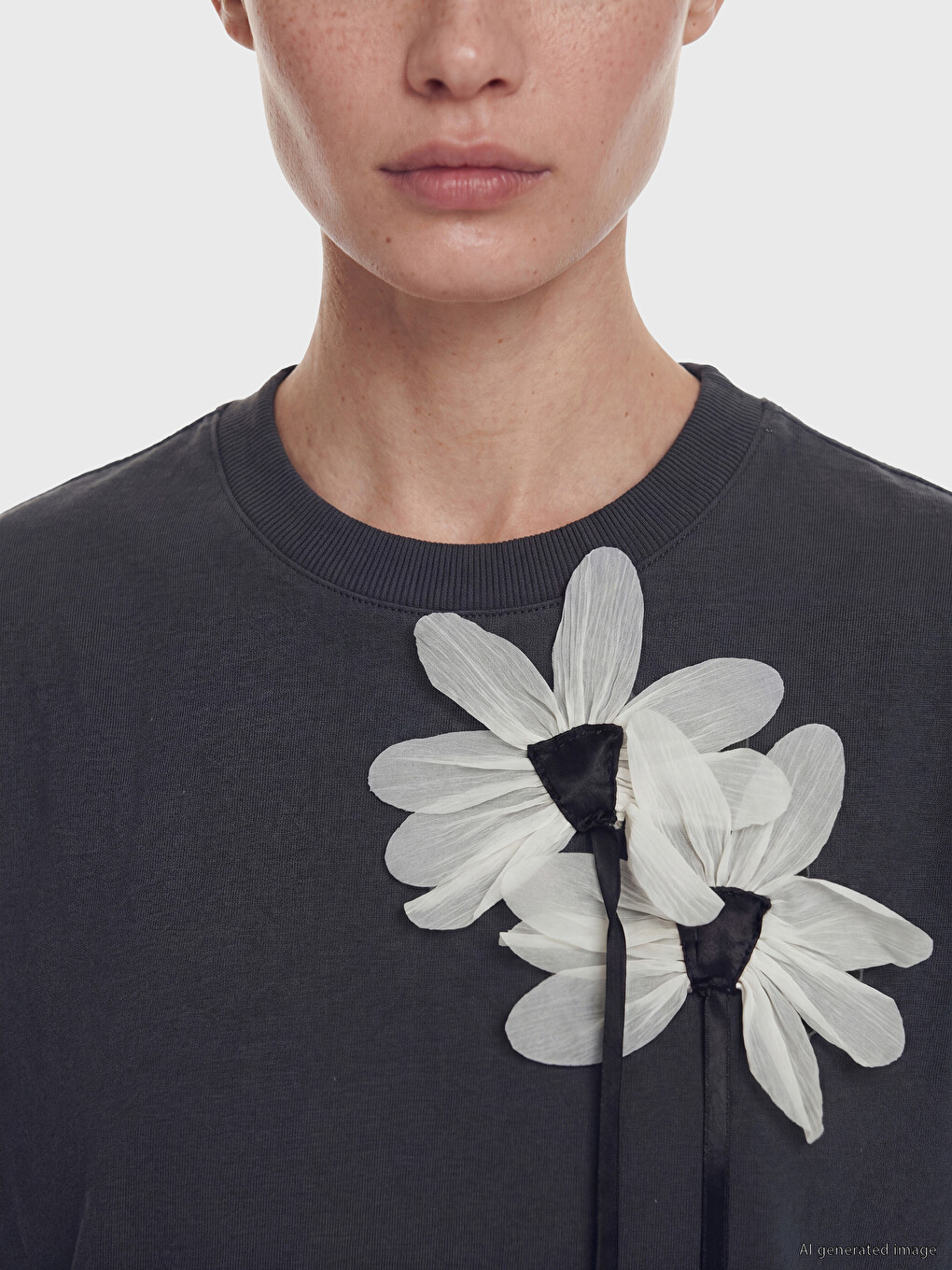 Crew Neck Flower Appliquéd Blouse-2