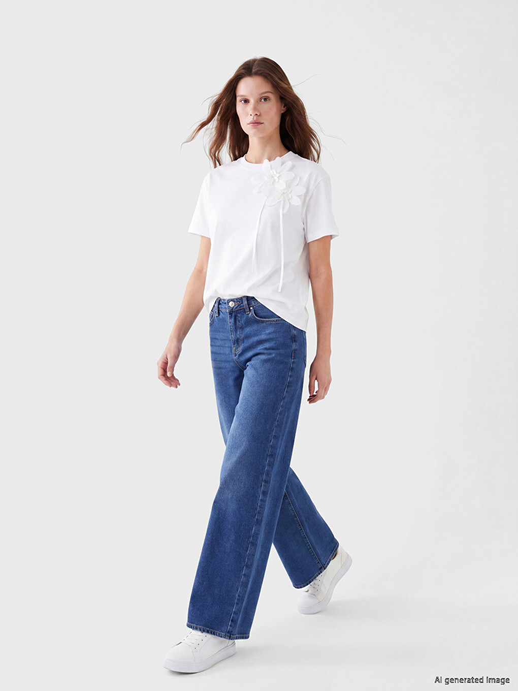 Crew Neck Flower Appliquéd Blouse-1