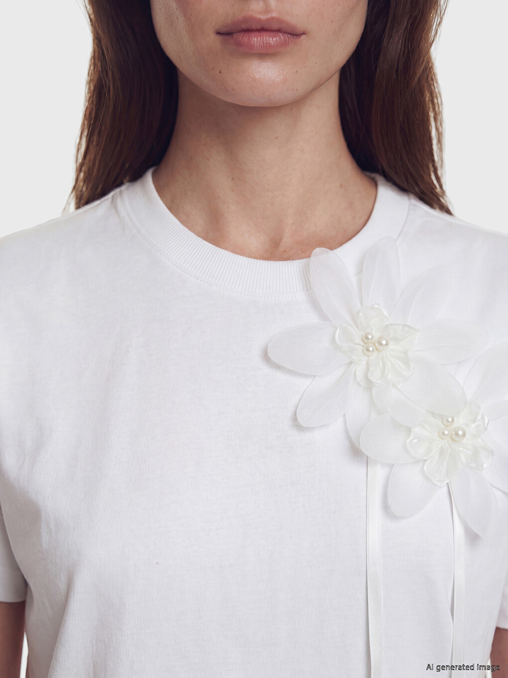 Crew Neck Flower Appliquéd Blouse-2