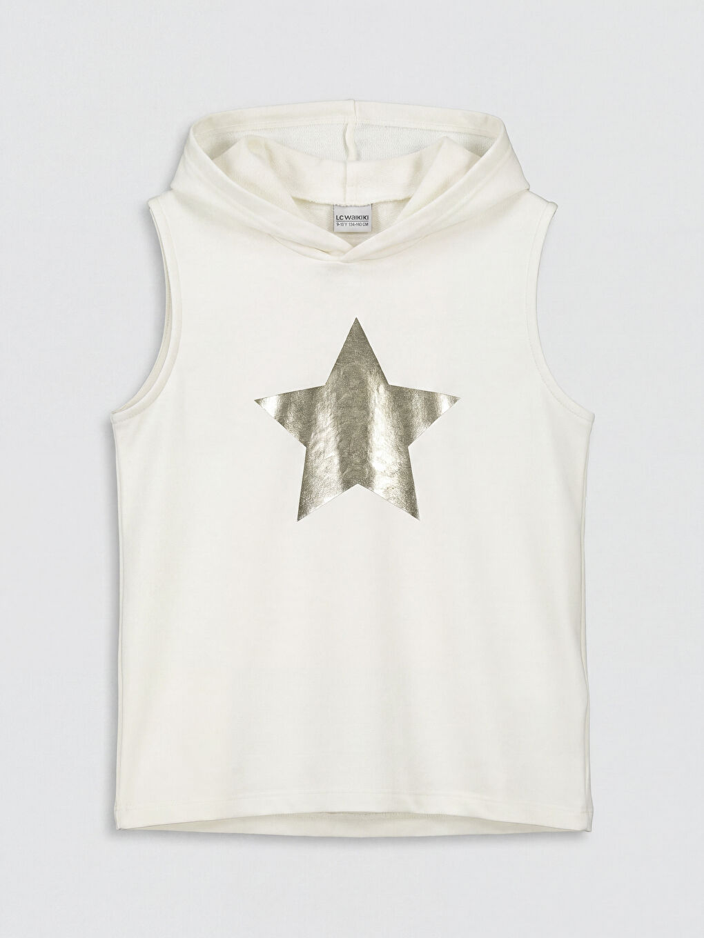Ekru Kapüşonlu Yıldız Baskılı Kız Çocuk Sweatshirt
