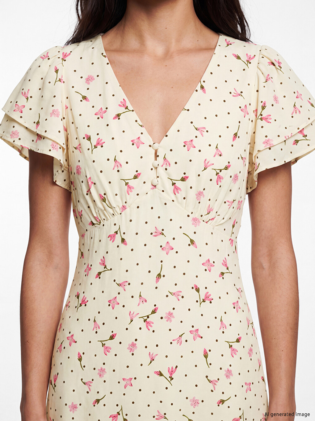 V Neck Floral Waist Fitted Dress-1