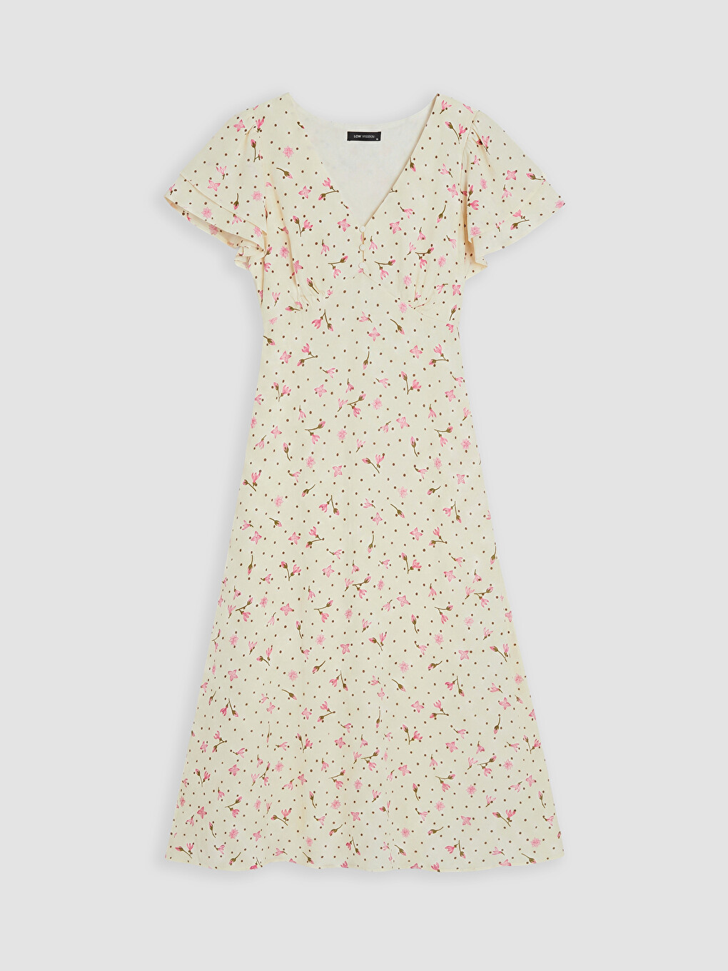 V Neck Floral Waist Fitted Dress-4