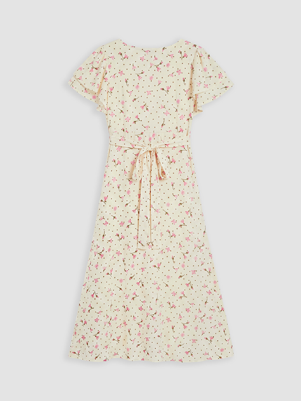 V Neck Floral Waist Fitted Dress-5