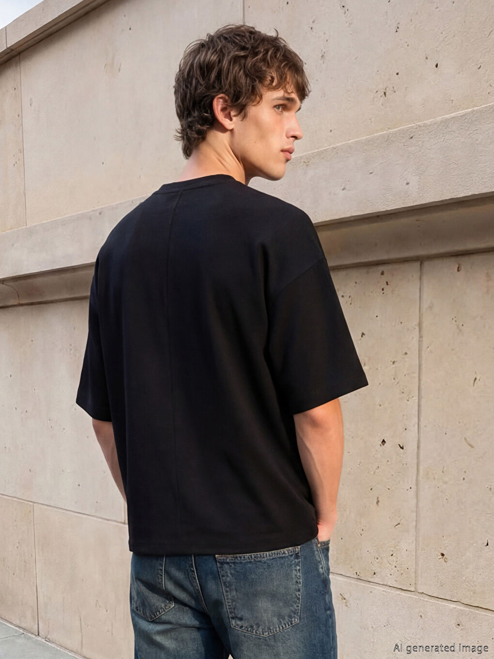 Siyah Bisiklet Yaka Erkek Tişört-2