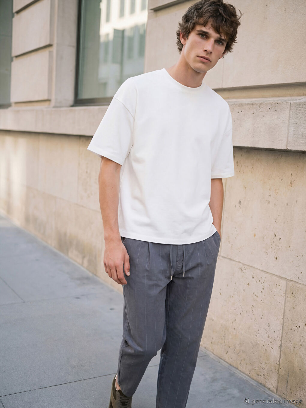 Beyaz Bisiklet Yaka Erkek Tişört