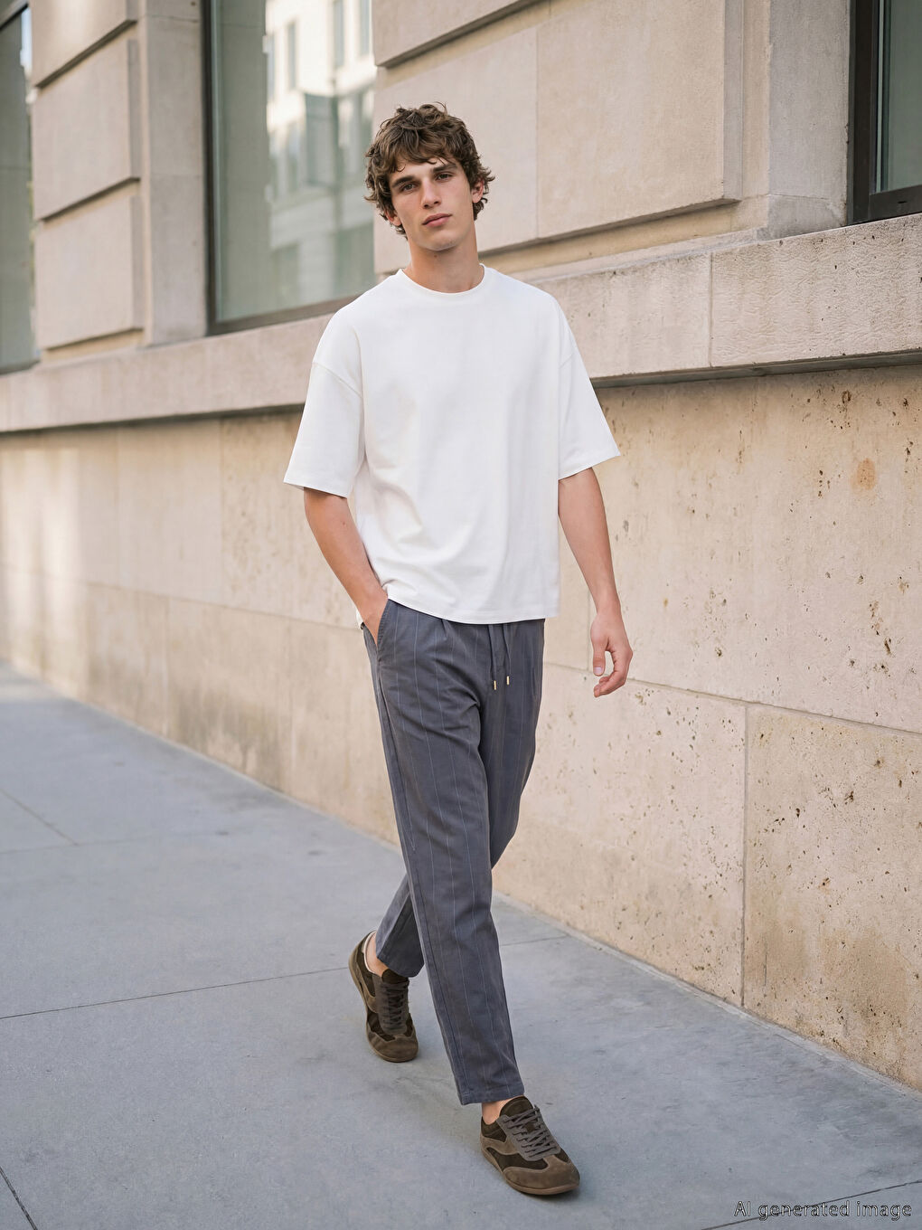 Beyaz Bisiklet Yaka Erkek Tişört-1