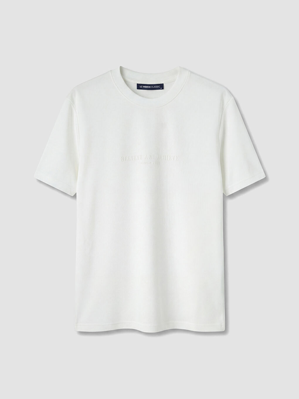 Beyaz Relaxed Fit Kabartma Baskılı Erkek Tişört