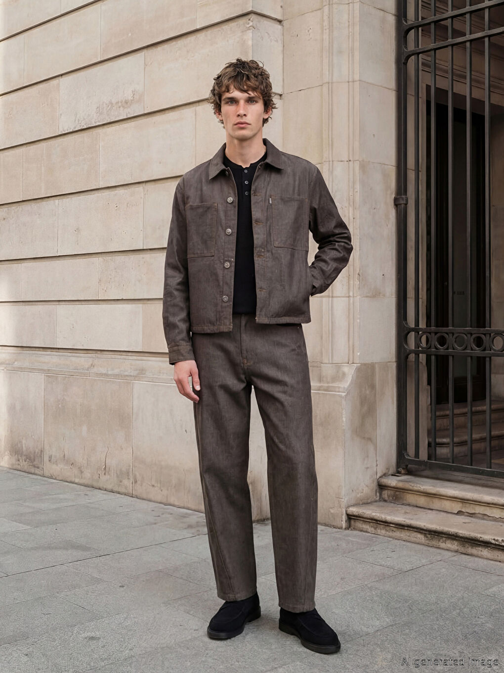 Kahverengi Standart Kalıp Erkek Gömlek-1