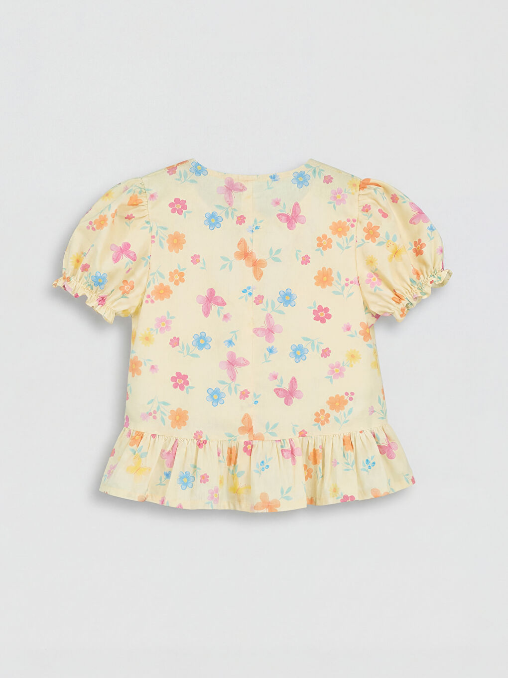 Ekru Fırfırlı Keten Görünümlü Kız Çocuk Gömlek-1