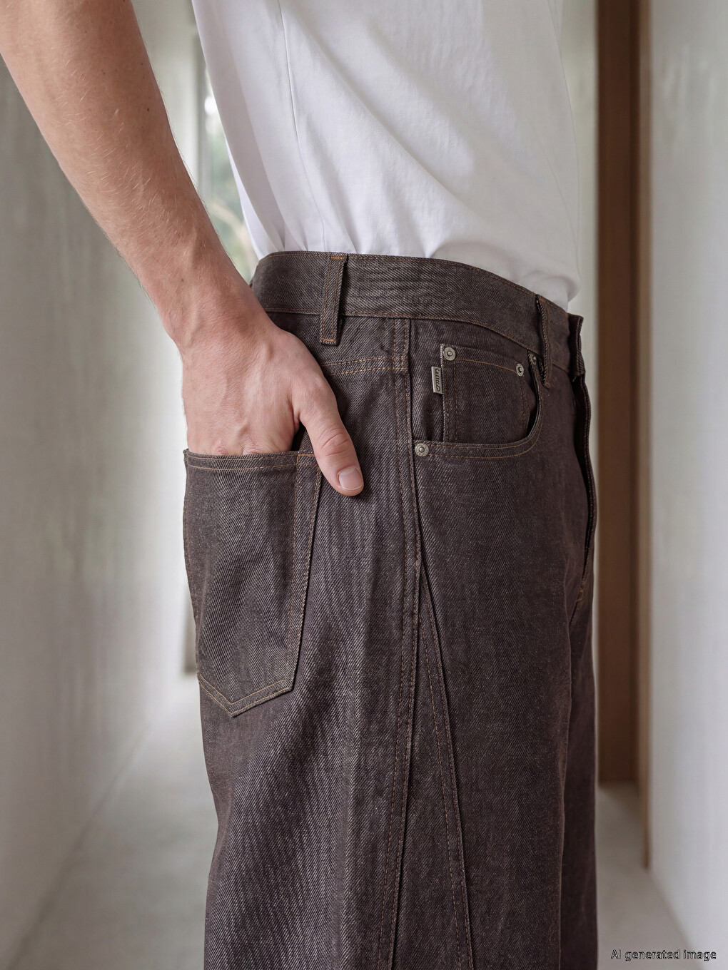 Kahverengi Standart Kalıp Erkek Pantolon-1