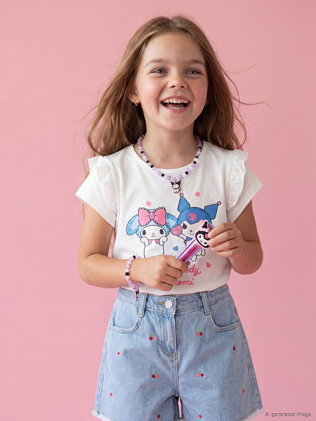 Beyaz Hello Kitty Ve Arkadaşları Baskılı Kız Çocuk Tişört