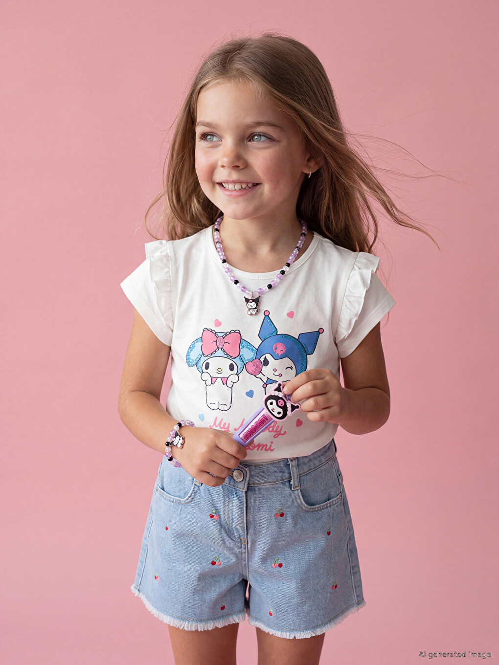 Beyaz Hello Kitty Ve Arkadaşları Baskılı Kız Çocuk Tişört-1