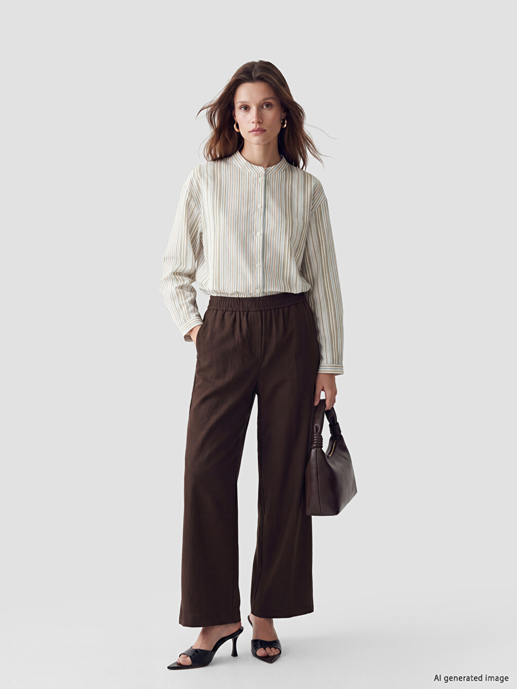 Elastic Waist Wide Leg Women's Trousers