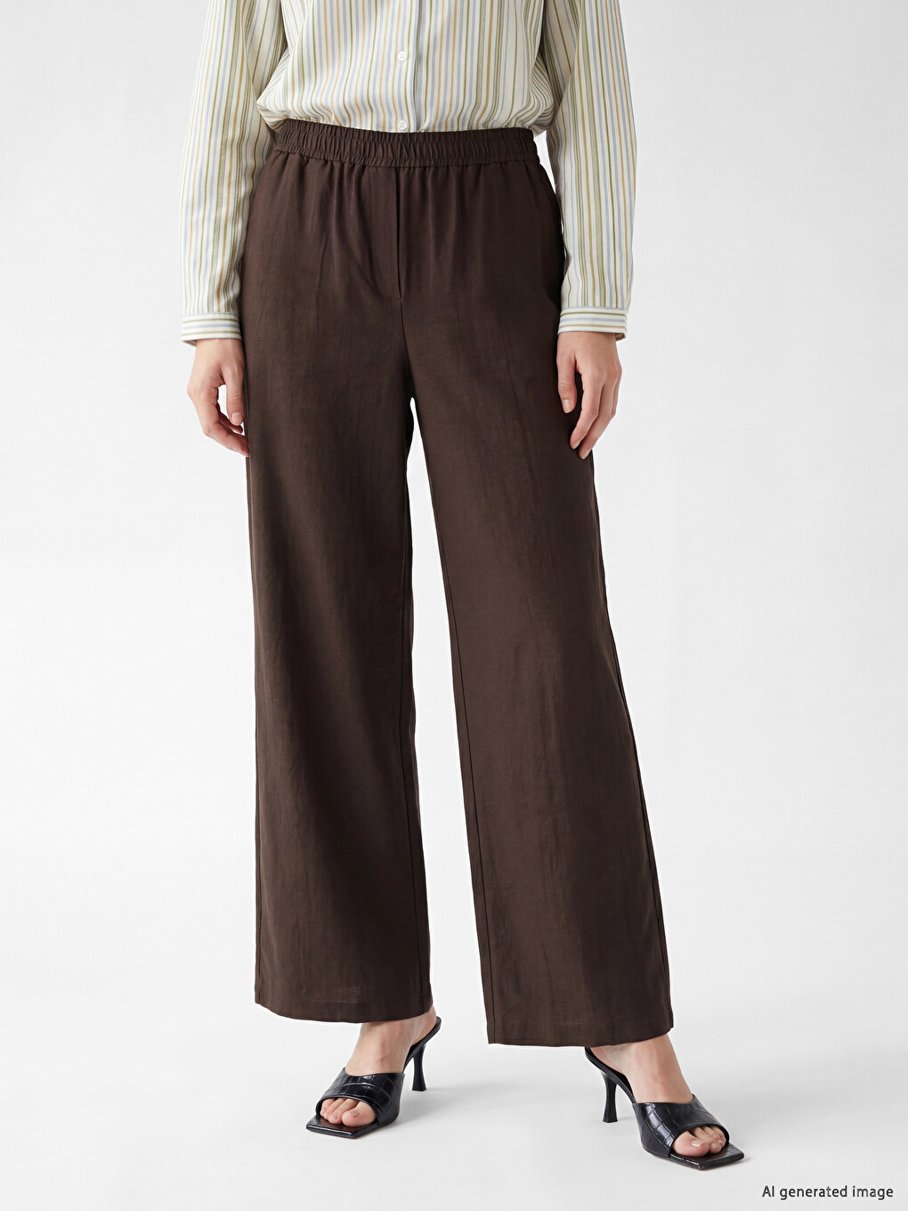 Elastic Waist Wide Leg Women's Trousers-1