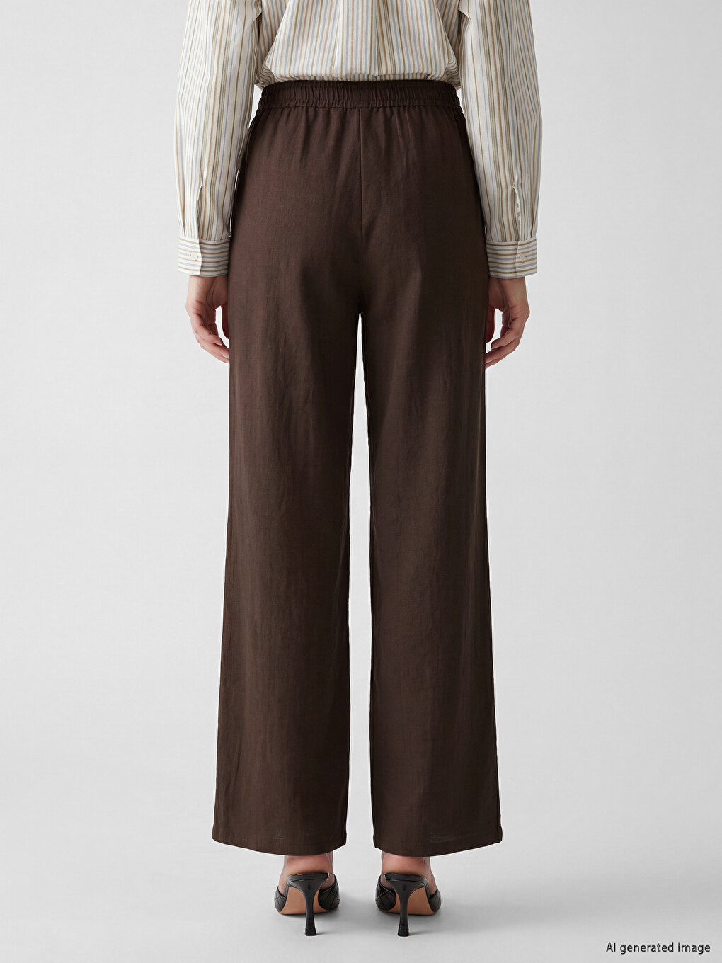 Elastic Waist Wide Leg Women's Trousers-3