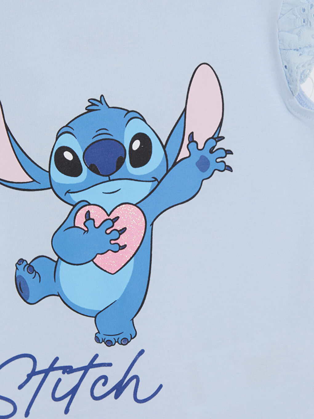 Mavi Lilo & Stitch Baskılı Fırfırlı Kız Çocuk Tişört-2