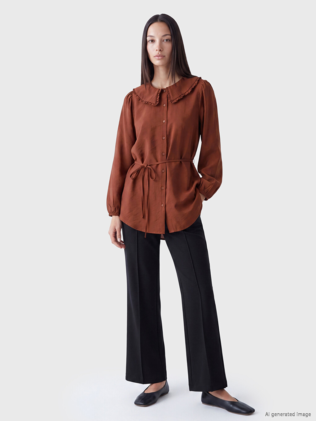 Peter Pan Collar Tied Women's Shirt Tunic-1