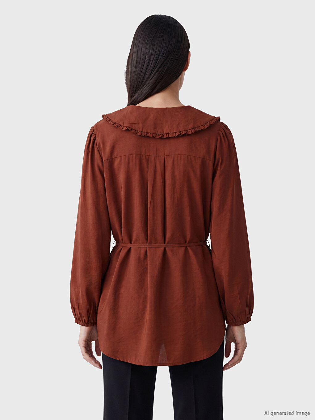 Peter Pan Collar Tied Women's Shirt Tunic-3