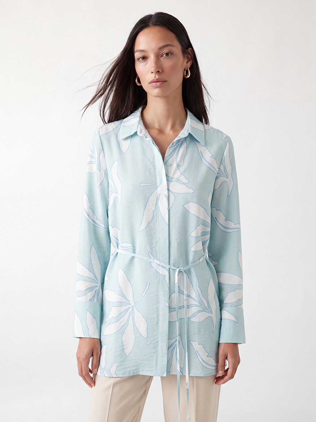Sashed Patterned Women's Shirt Tunic