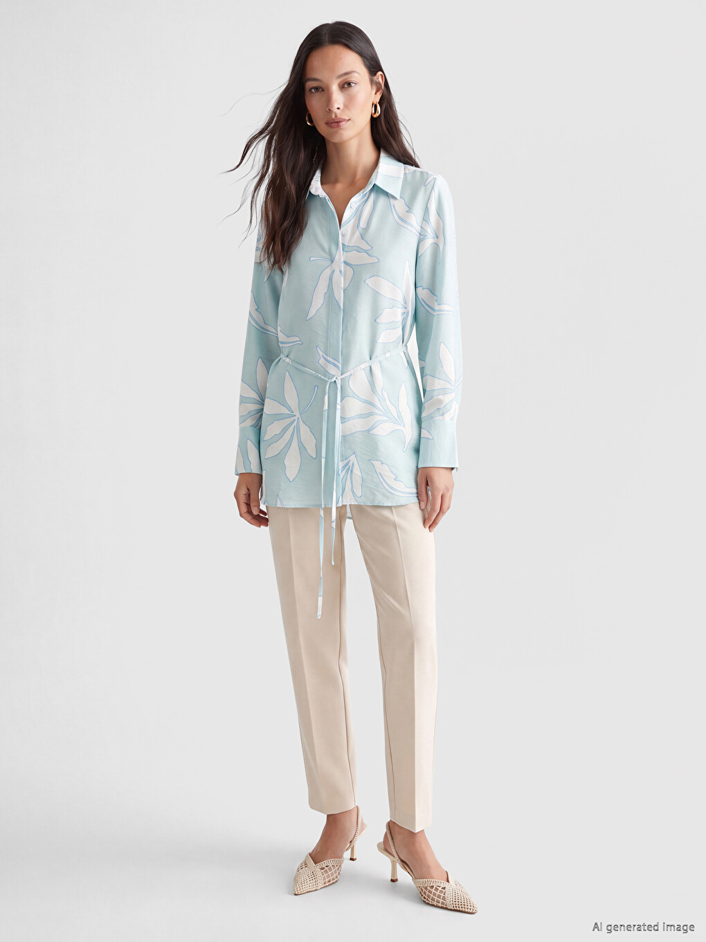 Sashed Patterned Women's Shirt Tunic-1