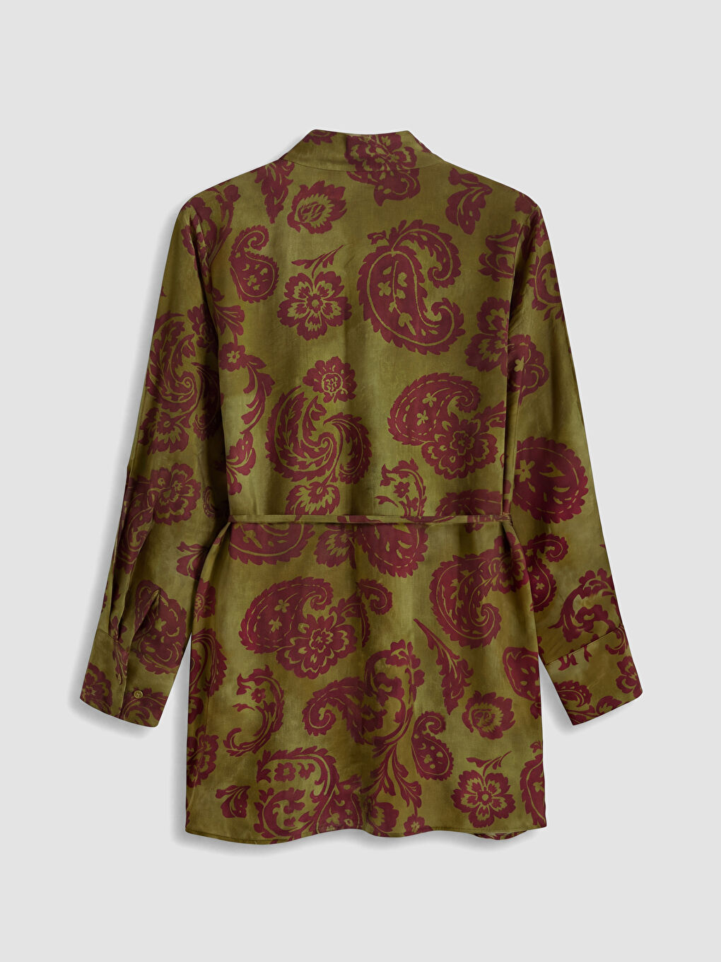 Bordo Desenli Kuşaklı Kadın Gömlek Tunik-2
