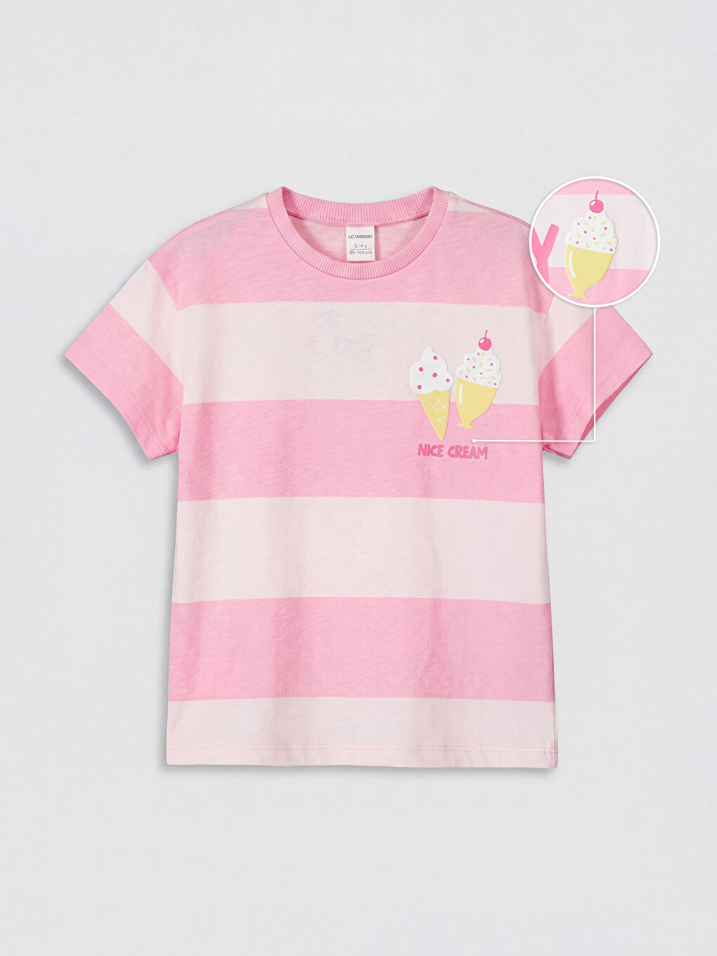 Pembe Bisiklet Yaka Çizgili Kız Çocuk Tişört-1
