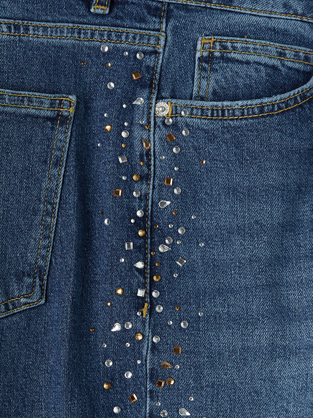 İndigo Straight Fit Taşlı Kadın Jean Pantolon-1