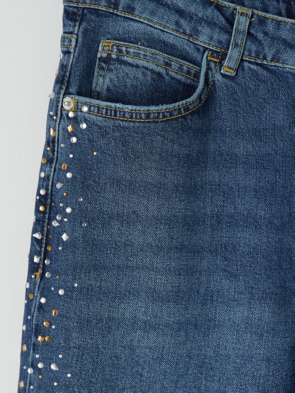 İndigo Straight Fit Taşlı Kadın Jean Pantolon-2