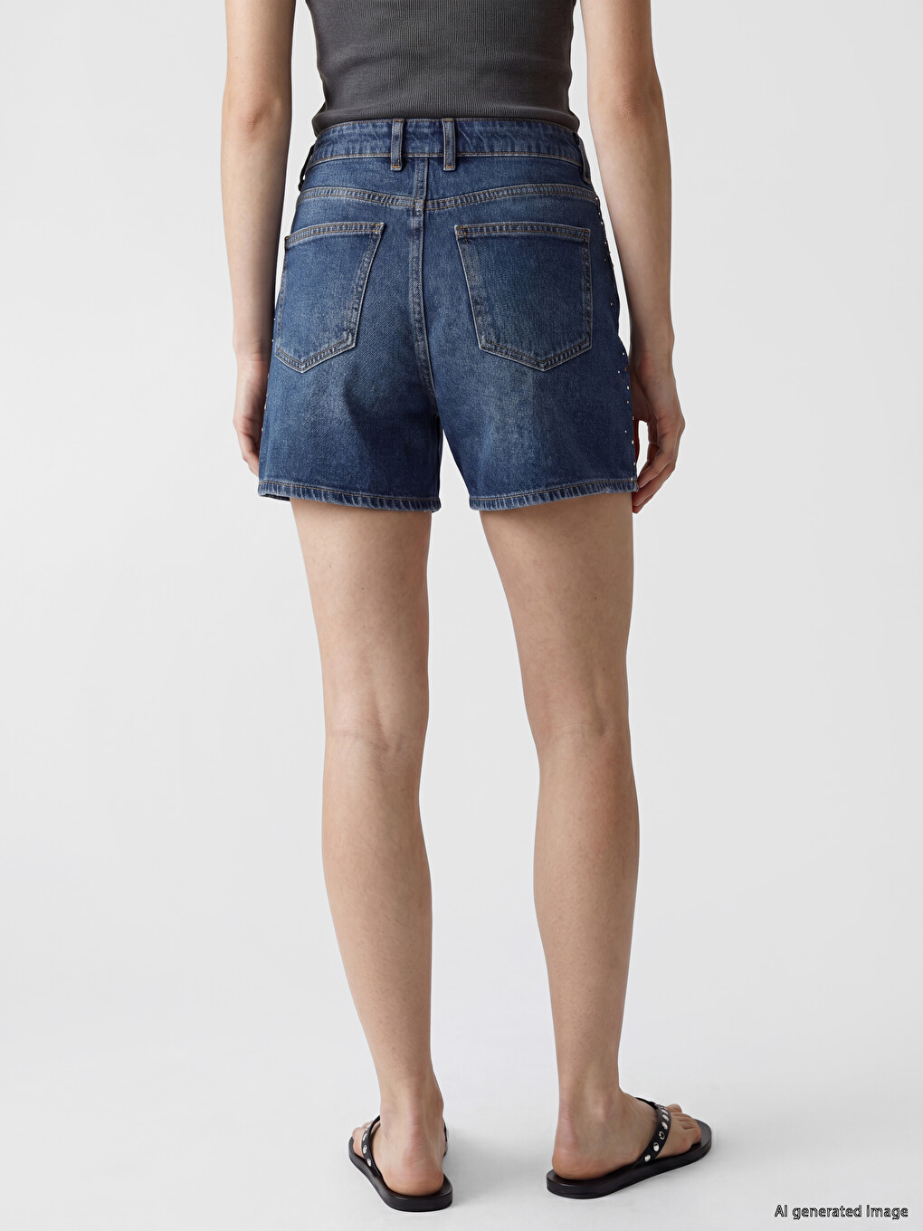 High Waisted Rhinestone Women's Denim Shorts-3