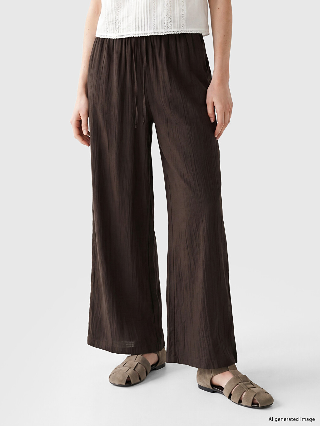 Elastični Struk Široke Nogavice Ženske Pantalone-1