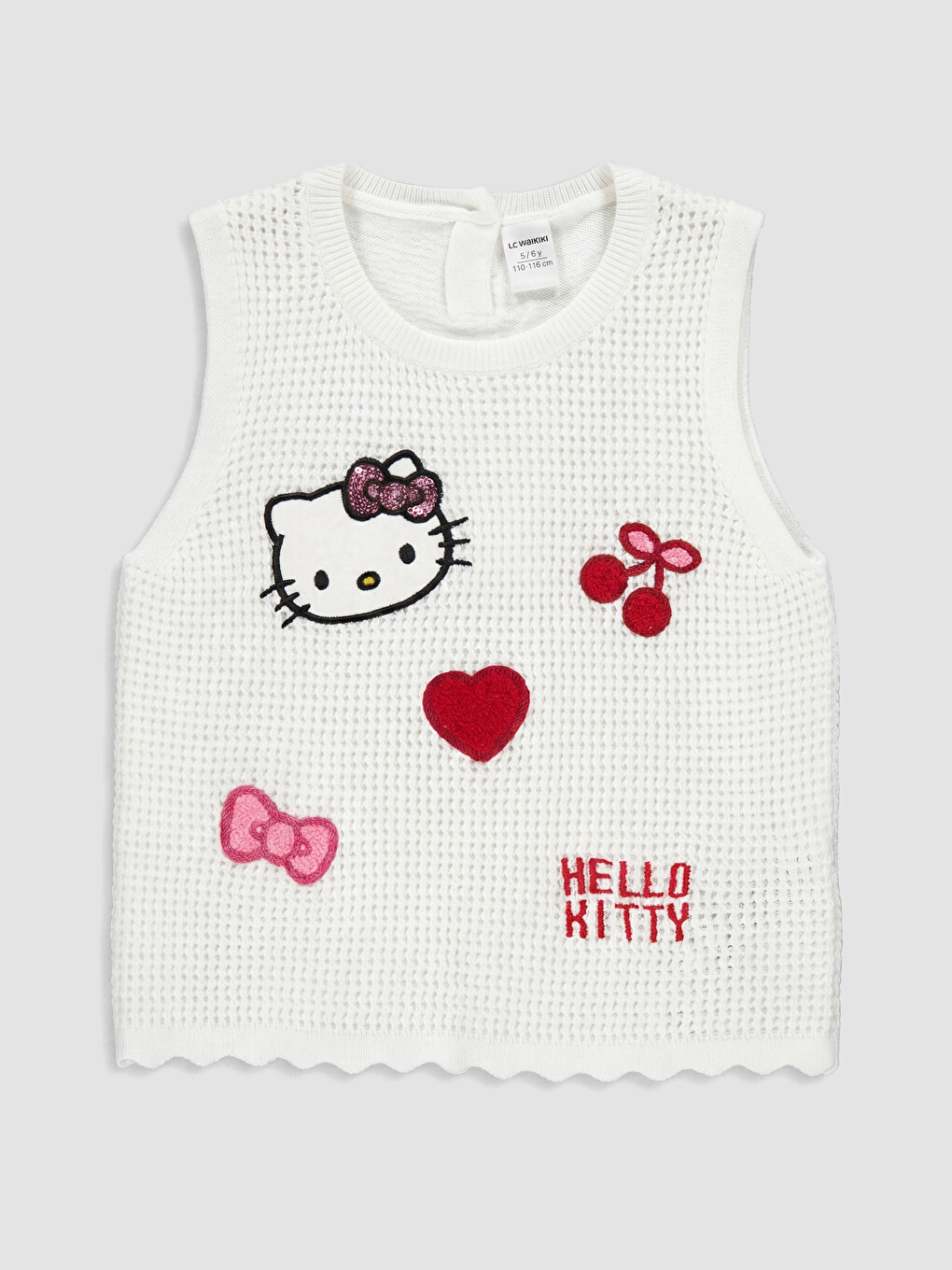 Ekru Bisiklet Yaka Hello Kitty Nakışlı Kız Çocuk Triko Süveter