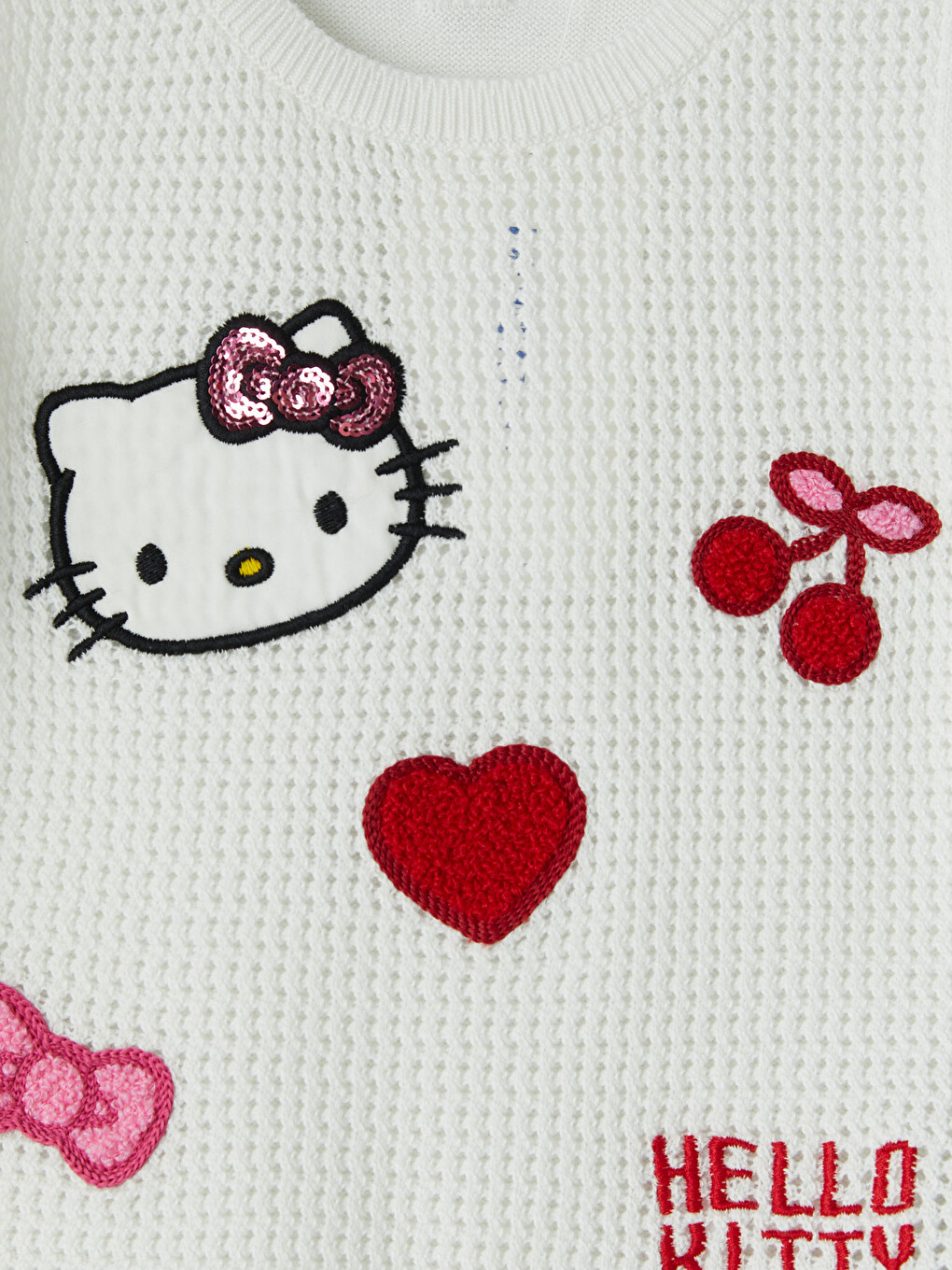 Ekru Bisiklet Yaka Hello Kitty Nakışlı Kız Çocuk Triko Süveter-1