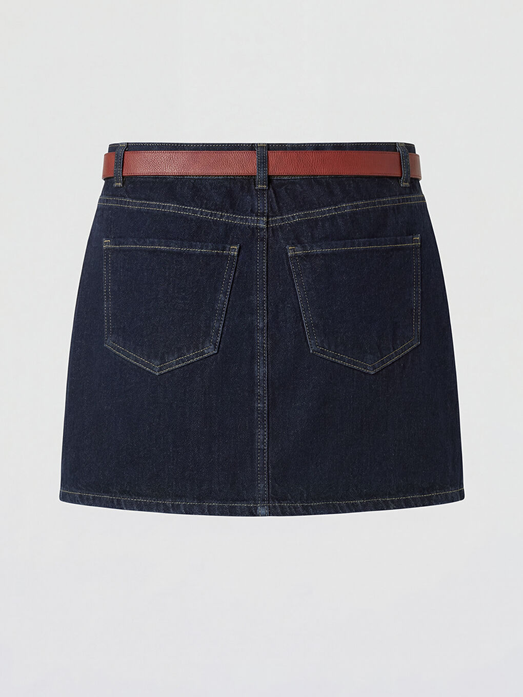 İndigo Beli Kemerli Mini Jean Etek-1