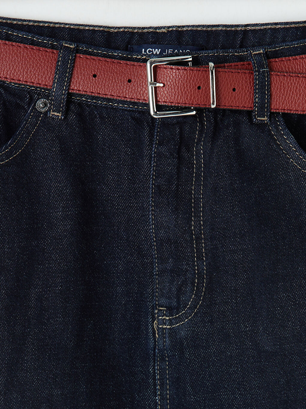 İndigo Beli Kemerli Mini Jean Etek-2