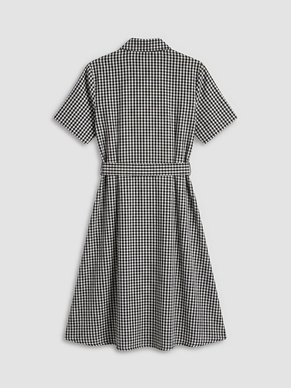 Siyah Ekose Kuşaklı Gömlek Elbise-1