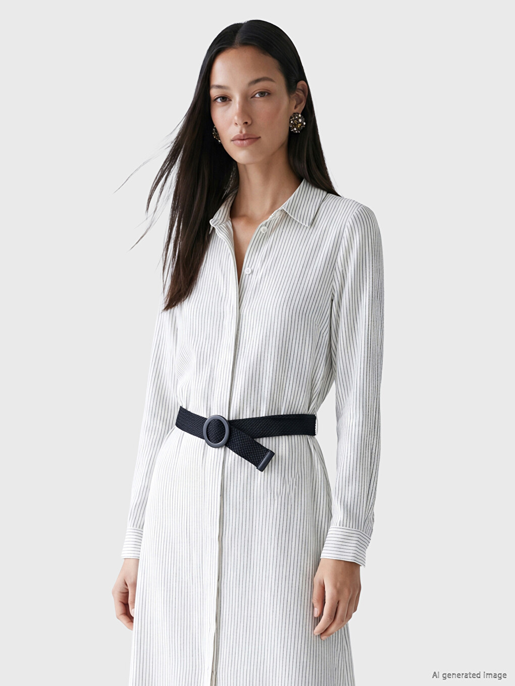 Belted Striped Muslin Shirt Dress-1