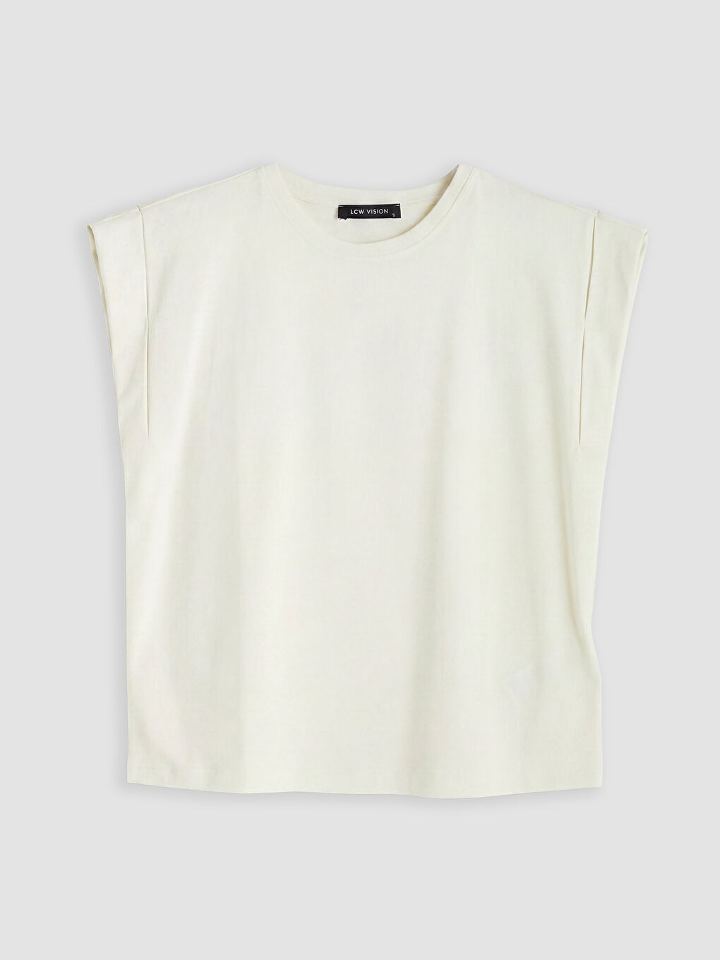 Ekru Bisiklet Yaka Vatkalı Kadın Atlet