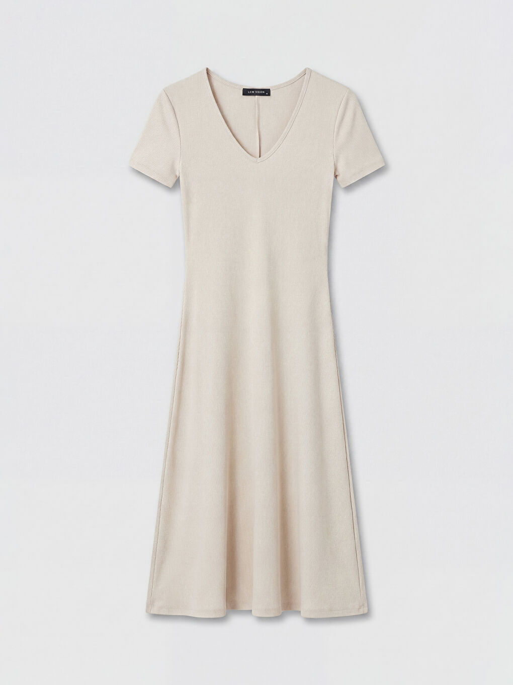 Bej V Yaka Bodycon Elbise