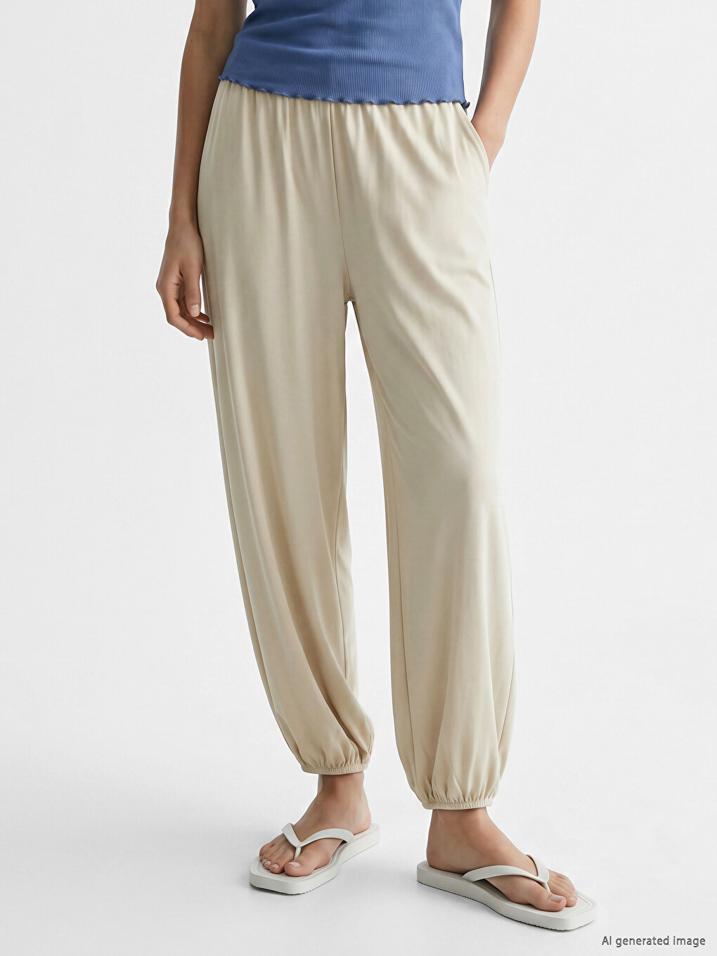 Gri Beli Lastikli Kadın Jogger Pantolon-1