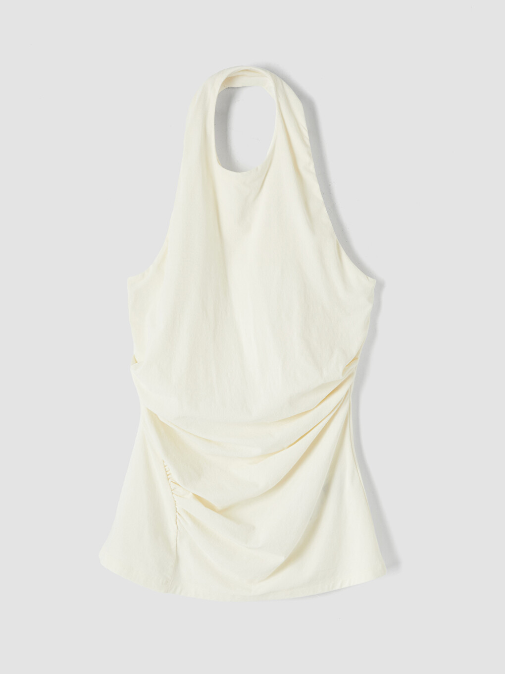 Ekru Halter Yaka Büzgülü Bluz