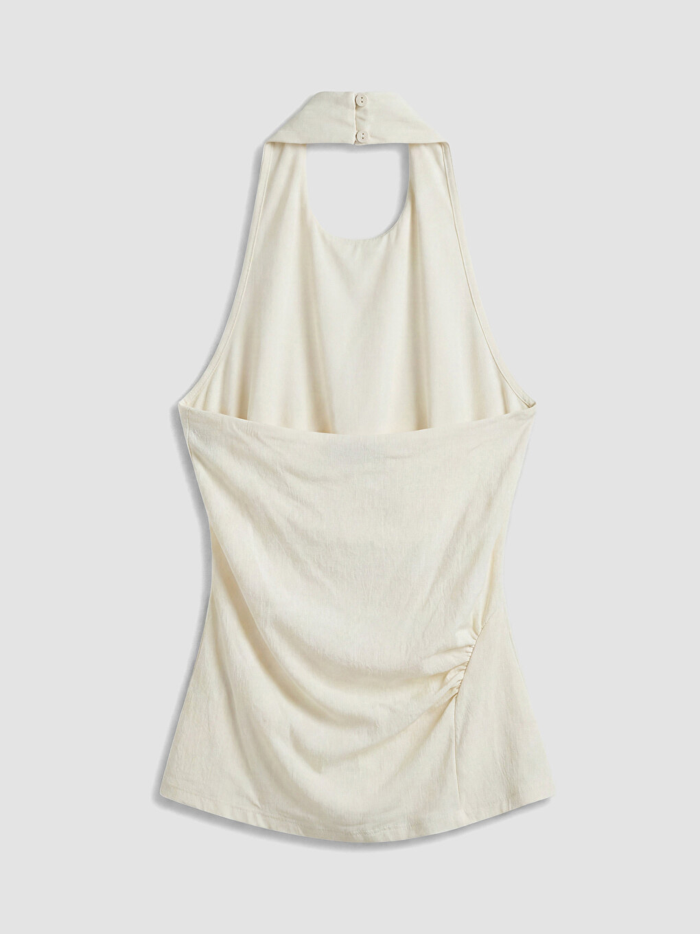 Ekru Halter Yaka Büzgülü Bluz-1