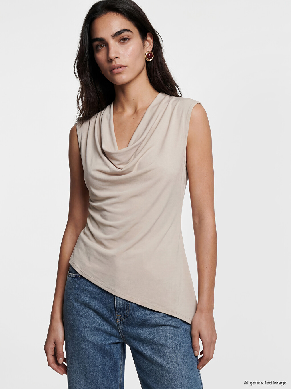 Cowl Neck Asymmetric Cut Blouse