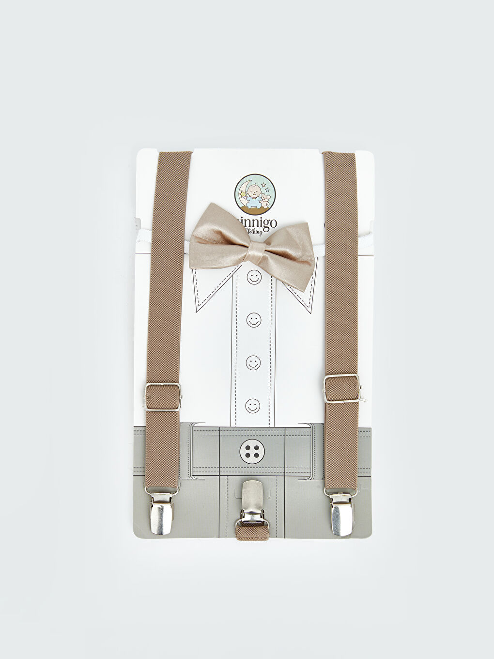 Bej Erkek Bebek Pantolon Askısı ve Papyon-1