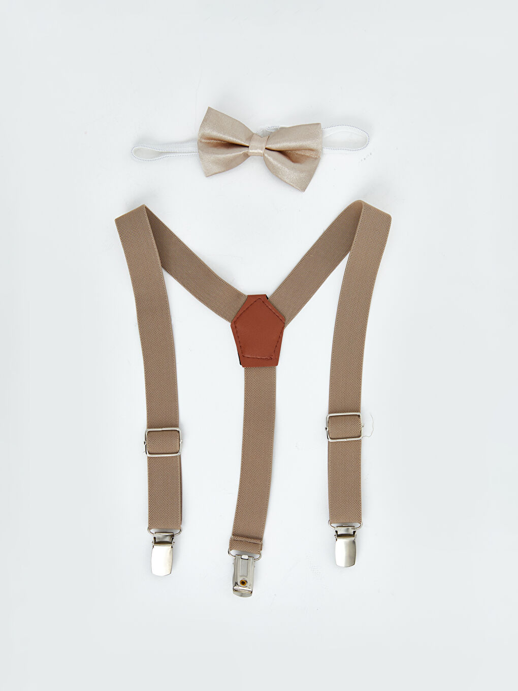 Bej Erkek Bebek Pantolon Askısı ve Papyon