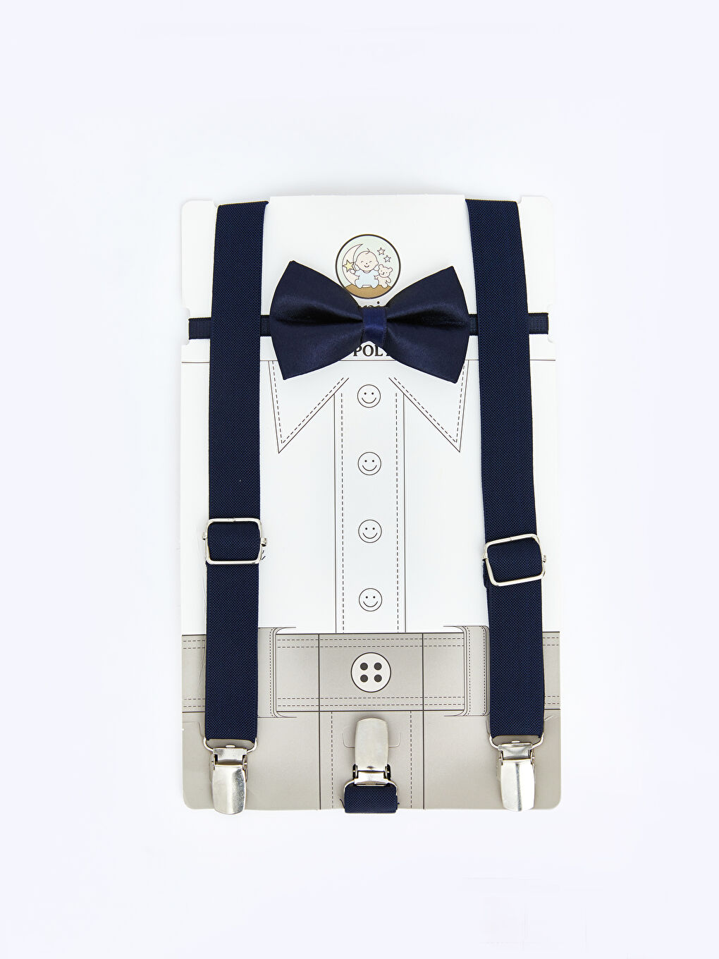 Lacivert Erkek Bebek Pantolon Askısı ve Papyon-1