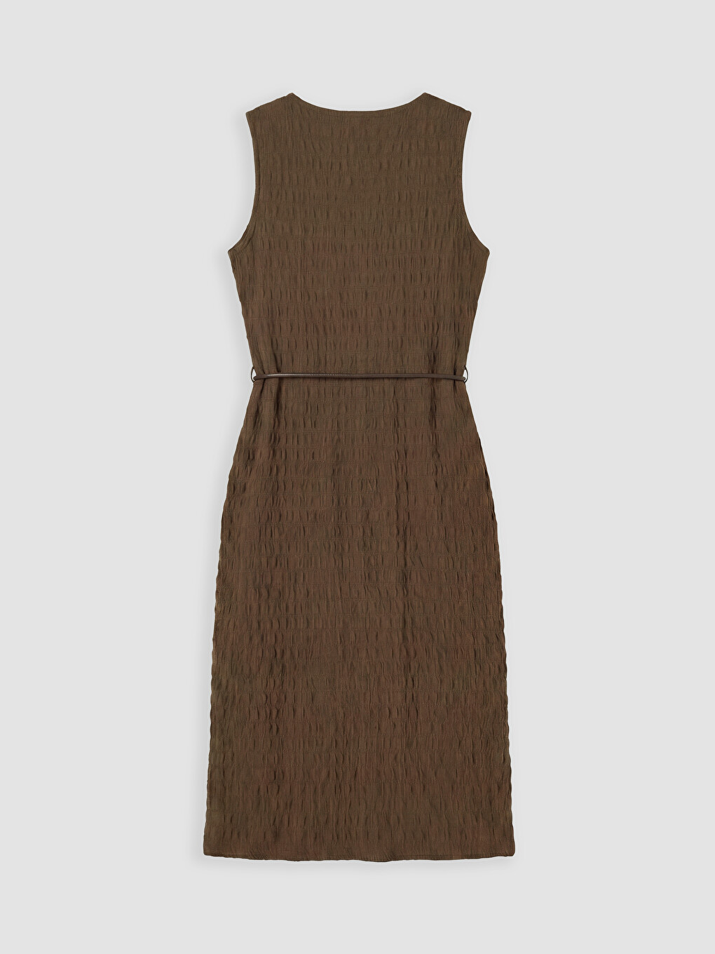 Crew Neck Belted Textured Dress-1