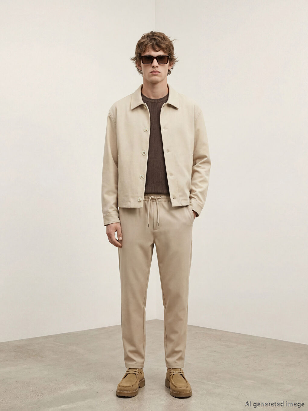 Bej Standart Kalıp Gömlek Yaka Gabardin Erkek Ceket-1